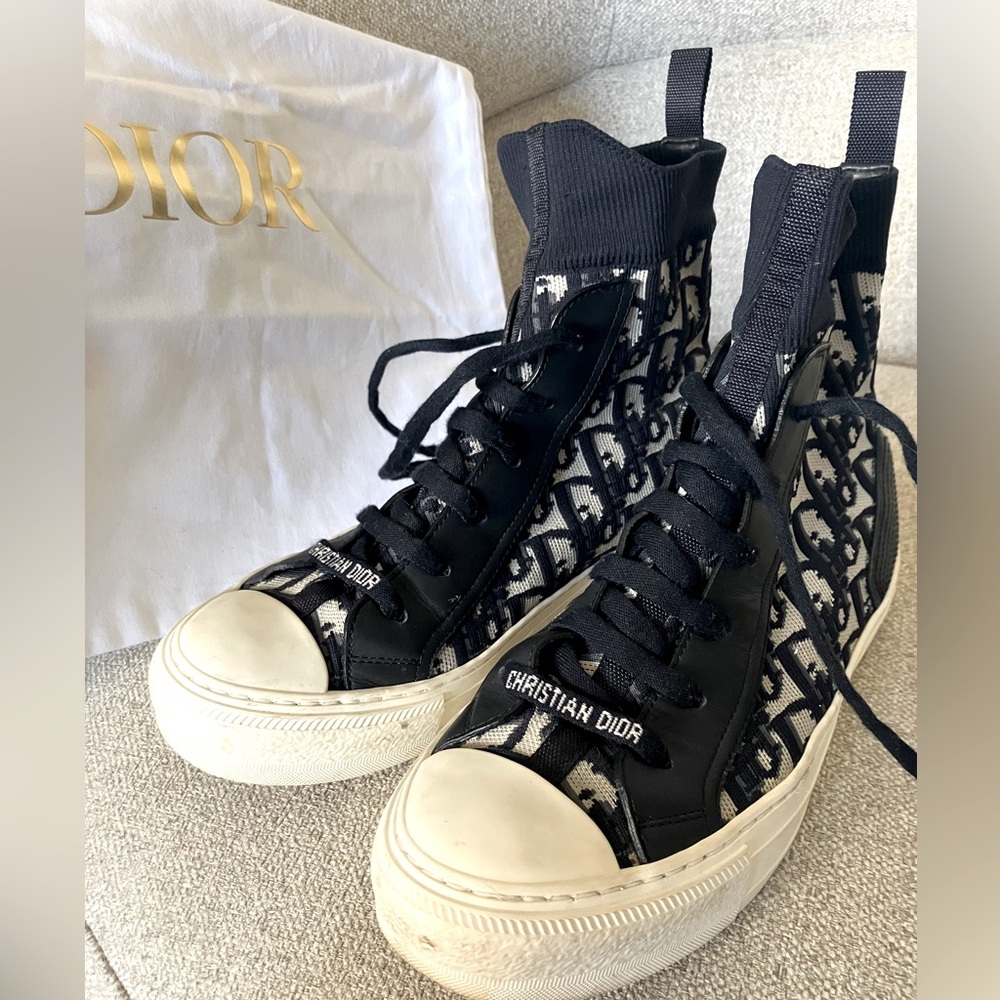Technical Knit Calfskin Oblique Women’s ‘Walk’n’ Dior High Top Sneakers